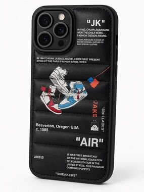 Amazon Black Quilted Phone Case with Red & Blue Sneaker Graphic